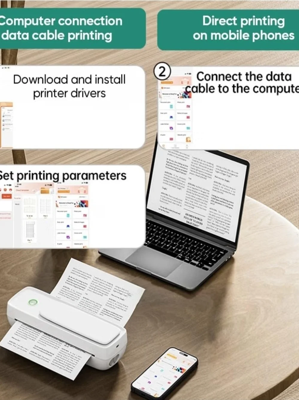 A80 Portable Thermal Printer,inkless Mini Printer Support for 8.5